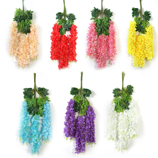 仿真紫藤花豆花串假花 绢花 紫罗兰花藤婚庆室内吊顶装饰布置材料