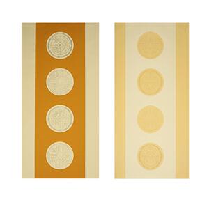 文必升七言14字五言10字四言4字四尺四开蜡染半生半熟套色书法创作大字带落款题款行仿古复古瓦当对联宣纸