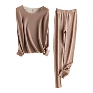 羊毛蚕丝保暖内衣冬德绒自发热秋衣秋裤女套装加绒线衣线裤棉毛衫