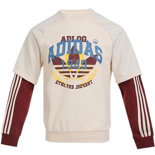 阿迪达斯童装男大童卫衣25秋儿童三叶草复古风假两件套头衫KG6622