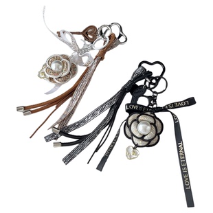 小香风山茶花包包挂件原创diy手工挂链挂绳轻奢高级感斜挎包配饰通用汽车钥匙扣挂饰吊坠短款配饰链防丢精致