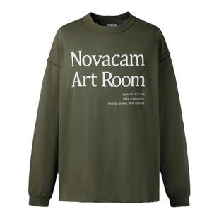 NOVACAM字母印花LOGO高街cleanfit美式国潮宽松反缝线磨边长袖T恤