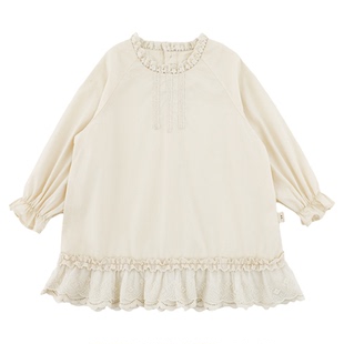 幼悠女童2026春季新款中长款蕾丝衬衫莱赛尔透气儿童休闲宽松上衣