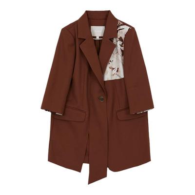 墨蒂珂中长聚酯纤维印花拼接外套