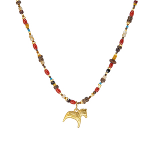 张靓颖同款LAZY CIRCLES赤艳小马项链女彩色串珠幸运毛衣链新年款