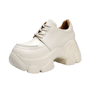 胎牛皮系带大头松糕鞋女欧洲站2025秋季款坡跟增高软底休闲单鞋女