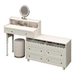 2025新款奶油风实木梳妆台烤漆斗柜一体轻奢高级感大容量化妆桌子