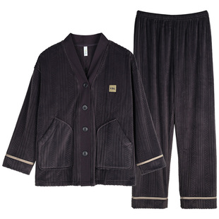 轩靓2026新款睡衣女款冬季加绒海岛绒高级感珊瑚绒薄绒家居服套装