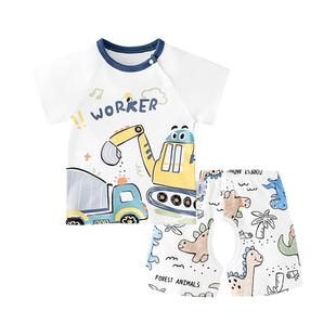 婴儿衣服夏季薄款短袖套装纯棉夏天宝宝衣服分体睡衣男夏装外出服