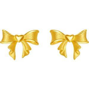 周六福黄金耳饰足金计价爱心蝴蝶结耳钉简约通勤送女友新年礼物