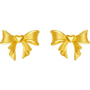 周六福黄金耳饰足金计价爱心蝴蝶结耳钉简约通勤送女友新年礼物