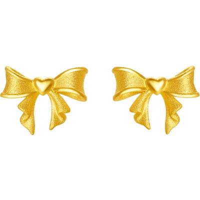 周六福黄金爱心蝴蝶结耳饰
