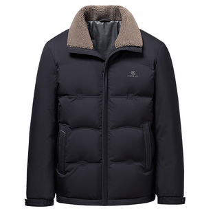 爸爸冬装羊毛领羽绒服新款中老年男士加厚保暖90鸭绒外套中年男装