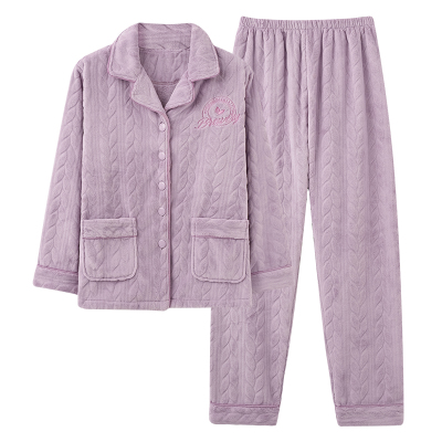 女士开衫秋冬保暖法兰绒长袖睡衣