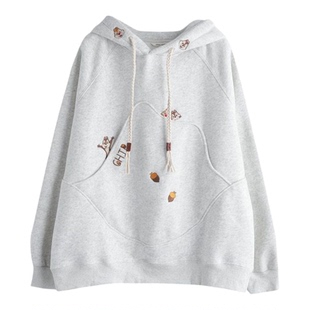 初中生连帽卫衣女2026新款秋冬保暖宽松加绒加厚小个子慵懒风外套