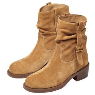 吴瑾言/李兰迪同款接吻猫[落日大道]麂皮筒靴西部堆堆靴牛仔靴