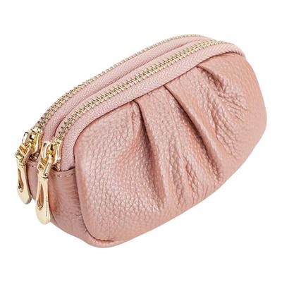 迷你零钱包女高级感双层拉链褶皱手拿小包真皮小钱包多功能硬币包