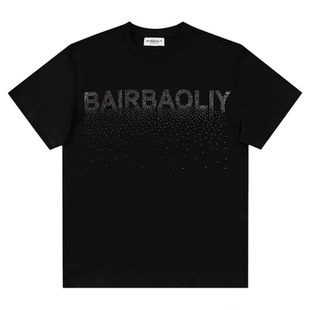 BAIRBAOLIY品牌字母满天星烫钻短袖T恤夏季时尚百搭潮流男女上衣