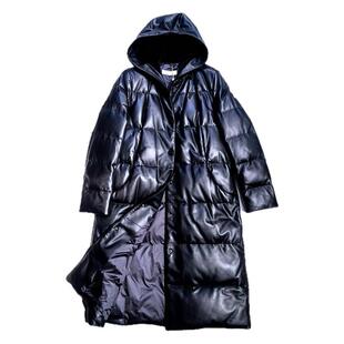 长款时尚连帽真皮羊皮衣女士冬季淑女保暖皮羽绒服皮袄外套 方仕