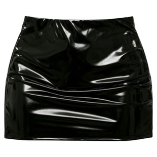 PU leather sexy buttock skirt女士纯色PU皮 性感高腰包臀半身裙