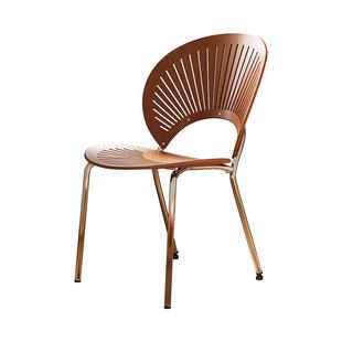 高级餐椅中古风贝壳椅复古软包轻奢家用简约实木叠放太阳椅休闲椅