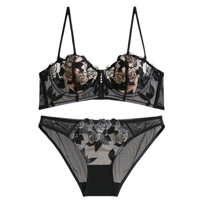 法式兔耳朵蕾丝薄款内衣女大胸显