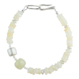 初春/天然和田玉老型珠纯银手链 贝壳温柔气质文艺原创学生送女友