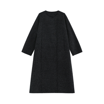 斜门襟双面呢长款呢大衣