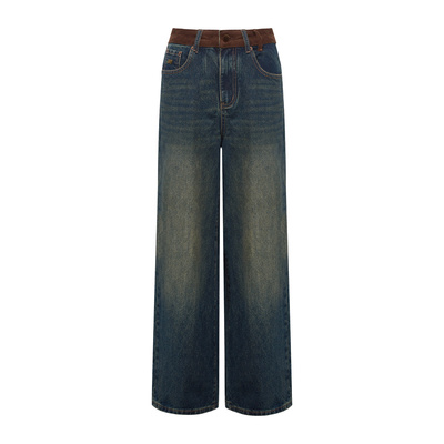 Liilou灯芯绒腰头加绒阔腿牛仔裤