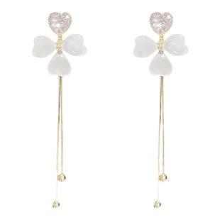长款花朵流苏耳夹女新款轻奢高级小众无耳洞耳坠耳环气质爱心耳饰
