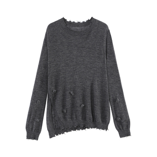 【商场同款】X--MOOM2025秋季新款高级感羊驼毛混纺开衩针织衫女