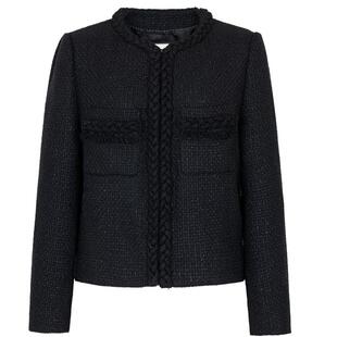 XG雪歌小香风设计通勤短外套2025春季新款金丝装饰黑色短款外套女