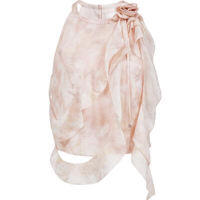 ONLY荷叶边削肩短款雪纺衫