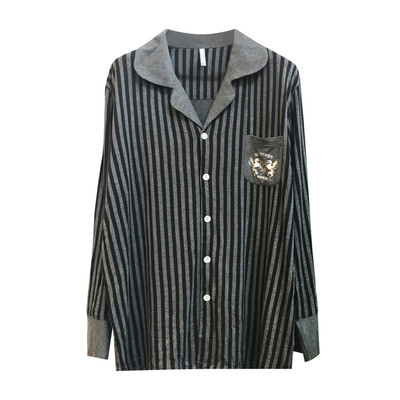 莫代尔西装领条纹长袖长裤睡衣