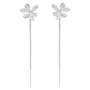 「跌入花园」原创银色长款流苏鸢尾花耳饰蚊香盘耳夹女耳环耳钉银