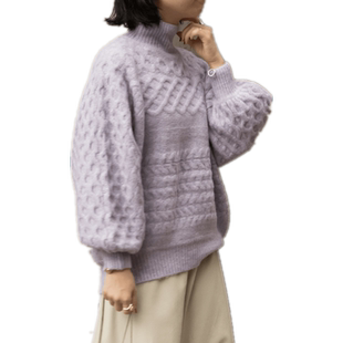 RANDA 秋冬新款宽松高领泡泡袖毛针织衫女神 BT01468