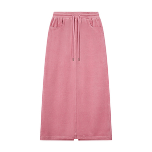 RestandRecreation官方2025秋季新款RR天鹅绒休闲直筒超长半身裙