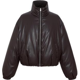 美特斯邦威羽绒服女2025年冬季新款PU面包保暖黑夹克修身外套上衣