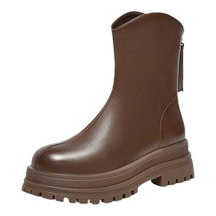 百思图冬商场新款加绒户外厚底增高马丁靴女骑士短靴BV505DD4