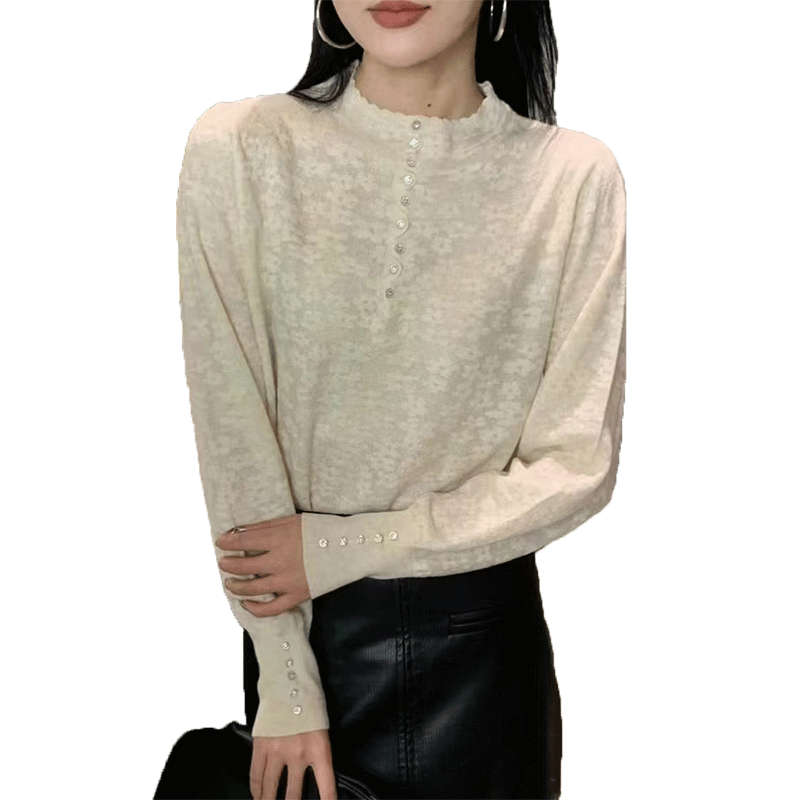 半高领蕾丝打底衫女内搭2025秋冬新款洋气减龄镶钻中领针织衫上衣