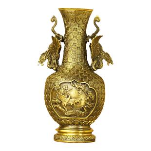 久鉴 铜花瓶摆件龙纹喜鹊眉梢花瓶观音瓶 办公居家工艺品桌面摆件