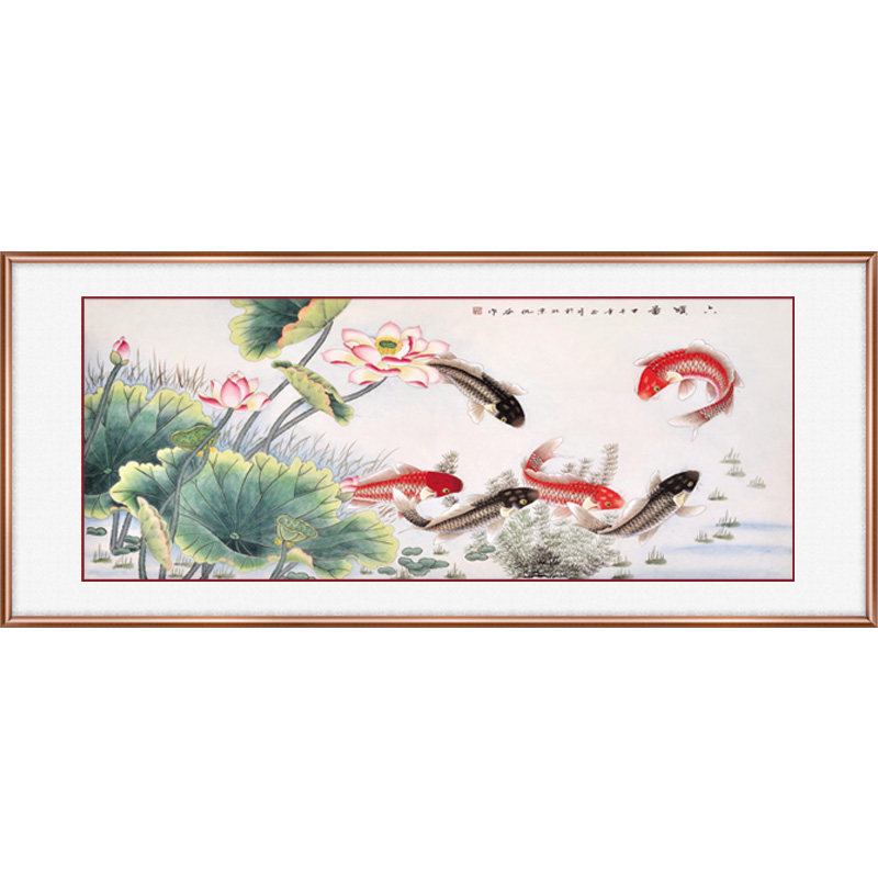 中式客厅装饰画沙发背景墙挂画简约风水招财九鱼荷花餐厅卧室壁画