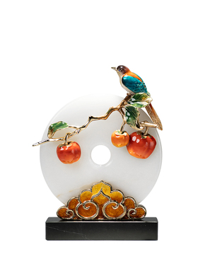 新中式玉石平安扣珐琅彩摆件客厅