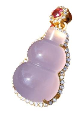 玛瑙玉髓925银粉红色葫芦吊坠