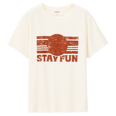 【谭松韵同款】bash春季法式复古休闲印花棉质短袖T恤女1H25REES