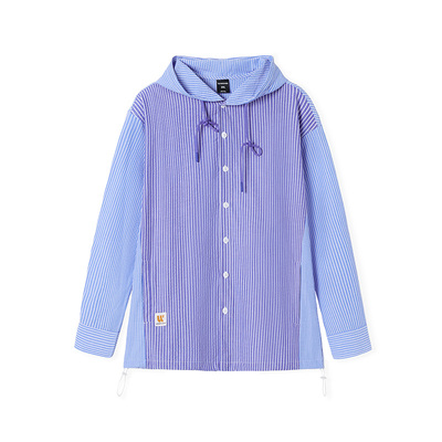 韦恩泽维尔连帽长袖休闲条纹衬衫