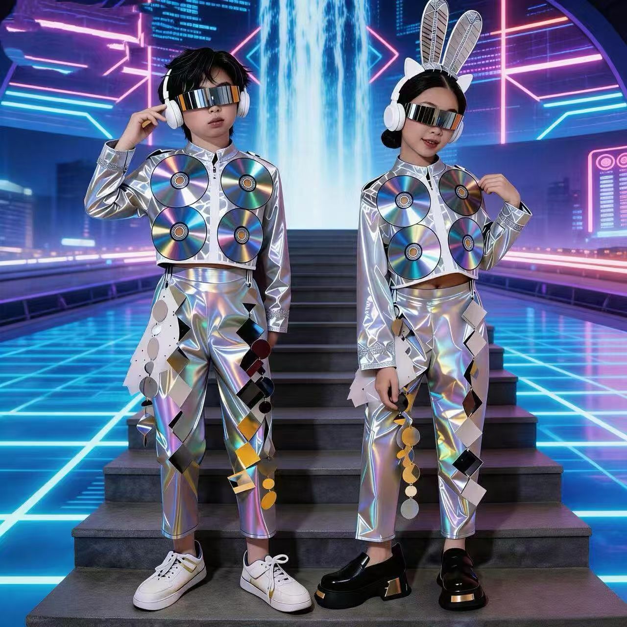 六一儿童节环保走秀服装男未来科技感太空服ai机器人走秀表演服装