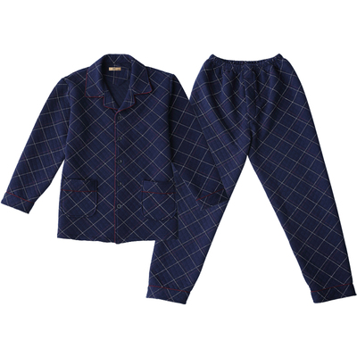 空气棉男士睡衣秋冬加厚纯棉夹层