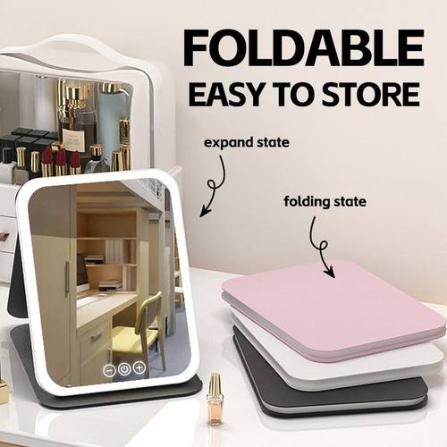 跨境爆款led化妆镜随身桌面补光可折叠带灯便携镜充电皮壳梳妆镜