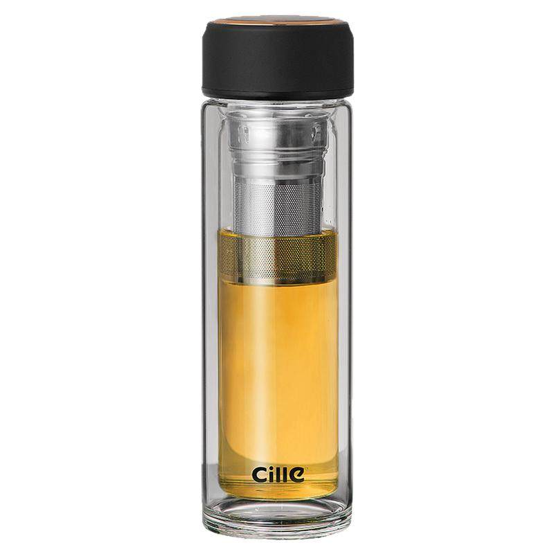 希乐玻璃杯高硼硅茶杯男士泡专用高硼硅家用带盖双层茶水分离杯子